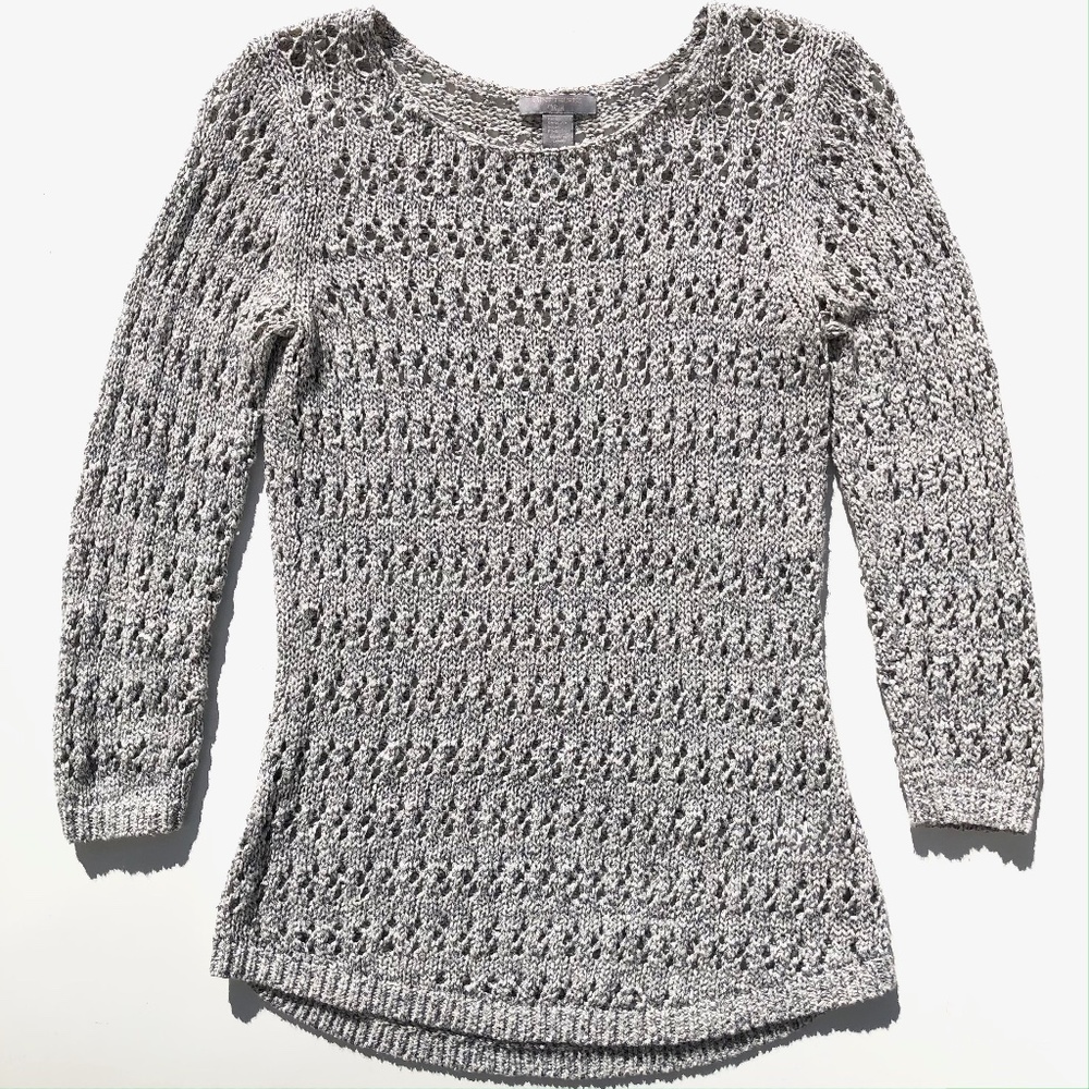 St. Tropez West open weave sweater pullover sweater size XS cream salt & pepper